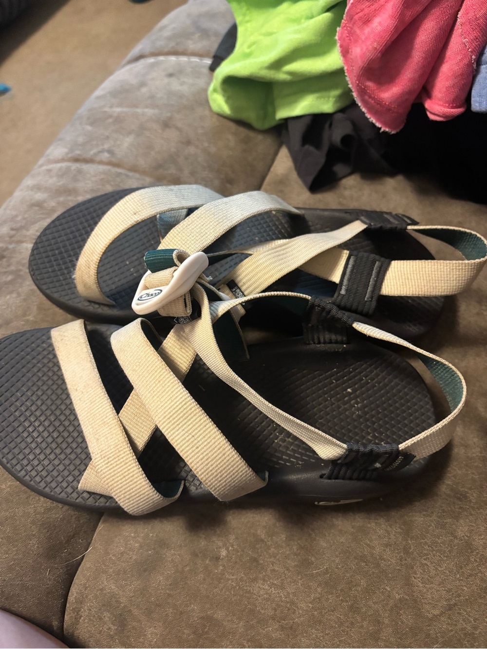 Chaco Beige Strap Sandals with Black Footbed